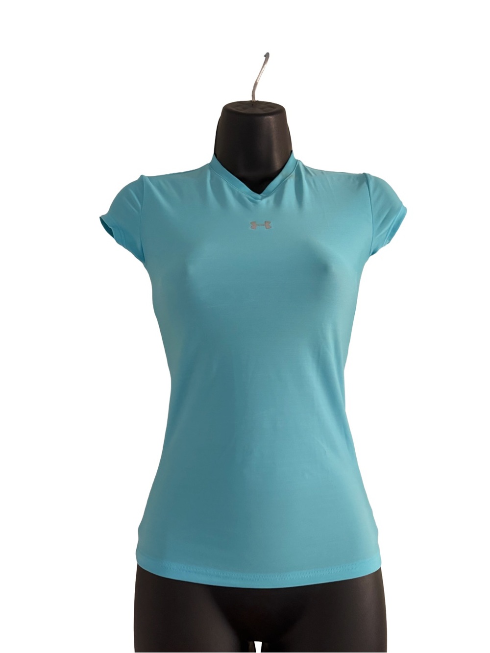 Under Armour Women Aqua Blue Performance V-Neck Short Sleeve Tee